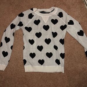 Heart Print Black and White Cozy Knit Sweater